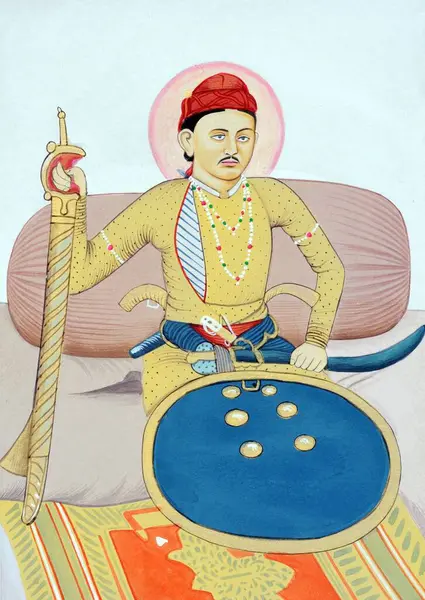 Stock image Miniature painting of Maharaja Rana Zalim Singh Jhalawar 1876