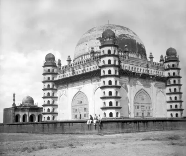 Stock image old vintage lantern slide of gol gumbaz tomb, bijapur, karnataka, india, asia