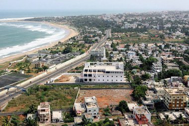 Ramkrishna veya r k plajının havadan görünüşü; Vishakhapatnam; Andhra Pradesh; Hindistan