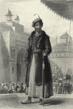 Humayun, Babür İmparatoru, Nasir ud Din Muhammad, Hindistan, Asya, Hindistan, Hindistan, eski siyah beyaz 1800 'lerin çelik oymacılığı. 