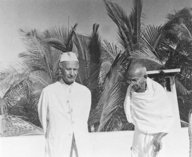 Mahatma Gandhi, Hindistan. Siyah beyaz fotoğraf 