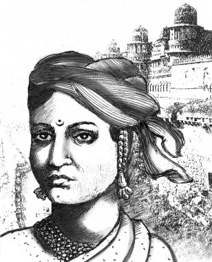 Rani Lakshmibai Sketch Jhansi Madhya Pradesh Hindistan Asya 