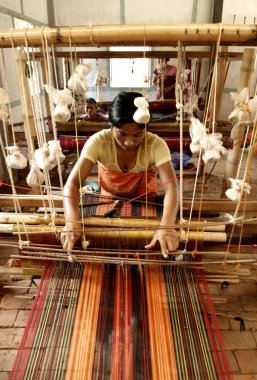 El işi, el dokuma tezgahında çalışan kadın, Sivil Toplum Örgütü Eylem Kuzey-Doğu Tröstü ANT, Bongaigaon, Assam, Hindistan 