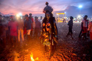 Kadın kıyafetleri Hindu Tanrıçası Kali, Tamil Nadu, Hindistan, Asya