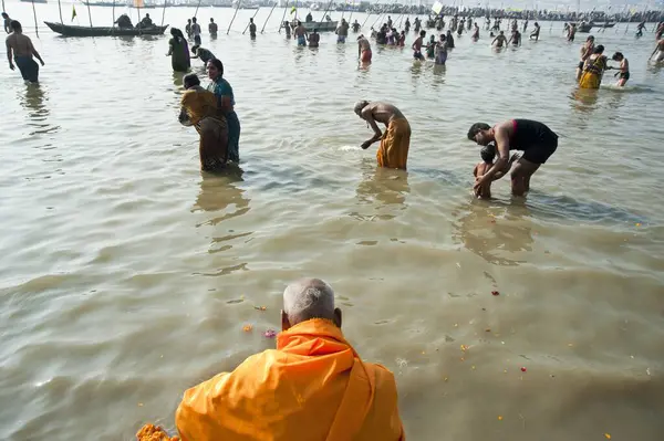 stock image people bathing in ganga river kumbha mela at allahabad uttar pradesh India 