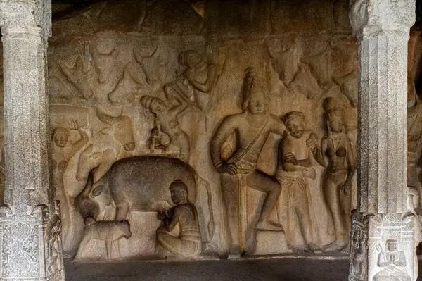 stock image Carving at Krishna Mandapam Mahabalipuram at Tamilnadu India Asia 