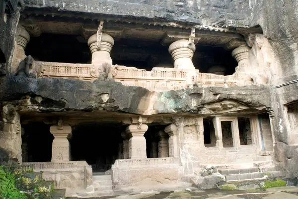 stock image Exterior view of Ellora caves ; Aurangabad ; Maharashtra ; India