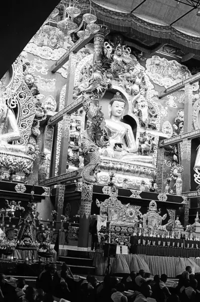 stock image Lord Buddha images at the monastery in the village of Bylakuppe near Mysore, Karnataka, India 