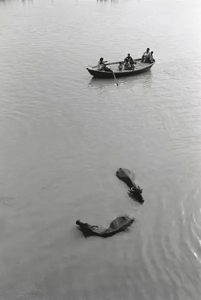 Stock image people seated in boat Crossing the Ganga, Kanpur, Uttar Pradesh, India 