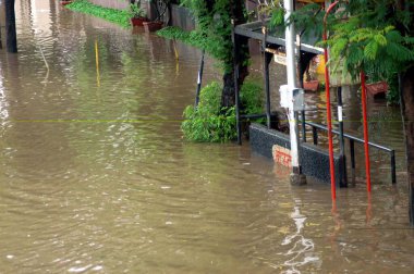 Bombay Elektrik Taşımacılık (BEST) durağı Bombay Mumbai, Maharashtra, Hindistan 'da sağanak yağış nedeniyle sular altında kaldı. 