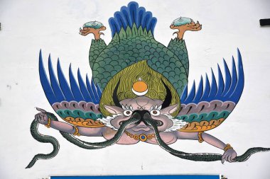 Ejderha, duvar resmi, Thimphu, Butan, Asya