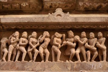 Lakshmana Tapınağı 'ndaki heykeller, Khajuraho, Madhya Pradesh, Hindistan, Asya