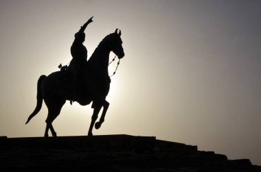 Metal statue of Rao Jodha on horse Jodhpur Rajasthan India clipart