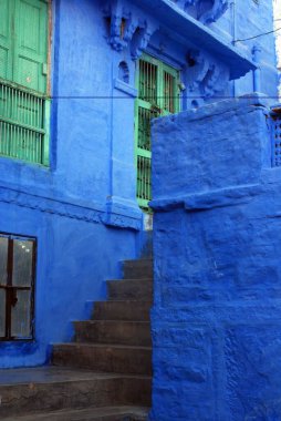 Mavi bir ev; Brahmapuri; Jodhpur; Rajasthan; Hindistan