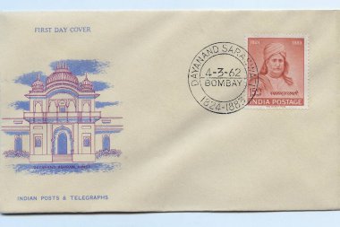 First day cover of dayananda ashram, ajmer, postage stamps, india, asia clipart