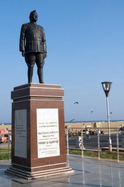 Netaji 'nin heykeli Chandra Bose marina sahilinde, Chennai, Tamil Nadu, Hindistan 