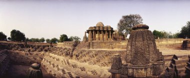 Modhera Sun temple with water tank in foreground ; Gujarat ; India clipart