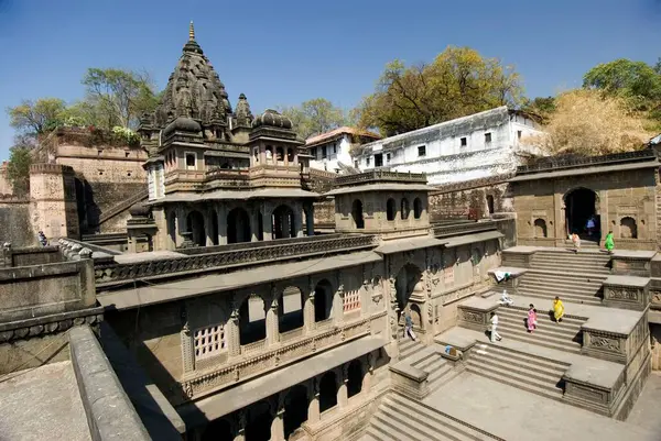 Stock image Maheshwars temple built by rani Ahilyabai Holkar at bank of river Narmada ; Maheshwar state ; Madhya Pradesh ; India