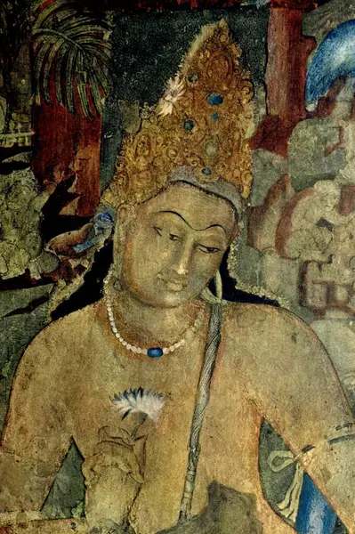 stock image Padmpani Bodhisattva, Frescoes at Ajanta caves, Aurangabad , Maharashtra , India