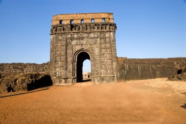 Maha darwaja main entrance and nagarkhana of Raigad fort ; Maharashtra ; India clipart