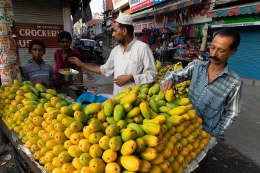 Mango meyve satıcısı, Haldwani, Nainital, Kumaon, Uttarakhand, Hindistan, Asya 
