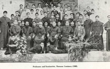Catholic community Professors and Seminarists, Damaun Daman Seminary 1908, India     clipart