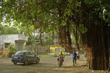 Yoldaki araçlar, çantalar, raigad, Maharashtra, Hindistan, Asya 