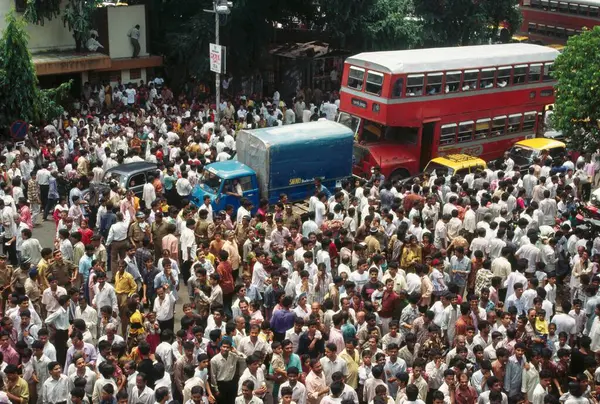 Folkmängd Väg Och Trafik Bombay Mumbai Maharashtra Indien — Stockfoto