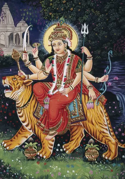 Goddess Durga Miniature Painting Paper Embroidery — Stock Photo, Image