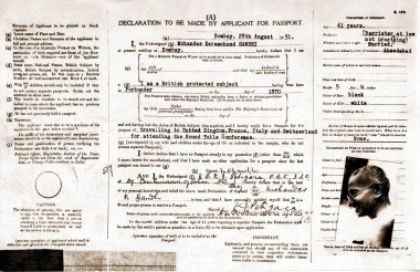 Mahatma Gandi pasaport başvurusu formu Avrupa, Hindistan, Asya, 1931 