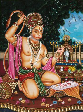 Lord Hanuman Minyatür Kağıtta Boyama