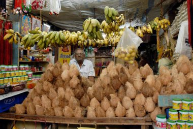 Hindistan cevizi dükkanı; Tiruchendur; Tamil Nadu; Hindistan