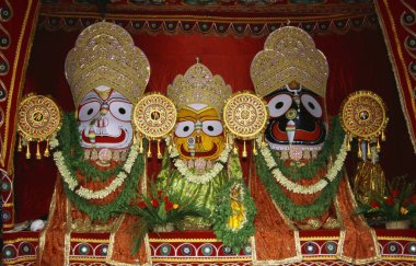 Lord Jagannath kız kardeş Subhadra ve kardeş Balaram, Orissa, Hindistan 