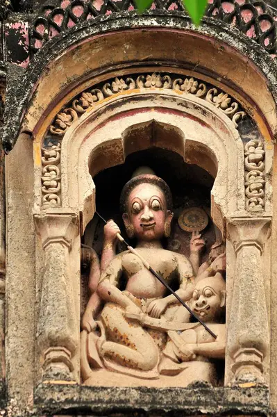 stock image Relief sculpture of Goddess Durga on Kashi Vishveshwar temple, Rashin, Karjat, Ahmednagar, Maharashtra, India, Asia