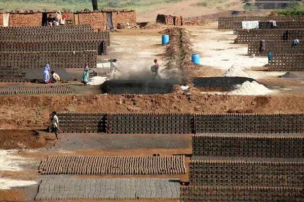 stock image An overall view of brick factory in a village of Sangli ; Maharashtra ; India