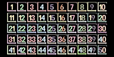 Sayılar, tasarım 1 ila 50 pastel renk simgeleri, tam renk