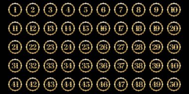 1 'den 50' ye kadar olan sayısal altın gölge daire ikonu dizaynı. 4