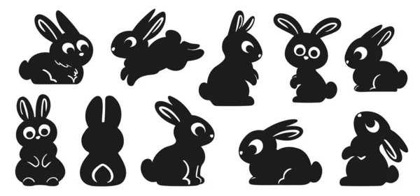 Silhouettes Noires Lapin Pâques Lapin Illustration Vectorielle Forme Dessin Animé — Image vectorielle