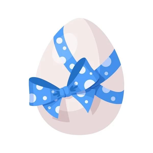 Huevo Pascua Blanco Con Lazo Lunares Azul Hermoso Huevo Vector — Vector de stock