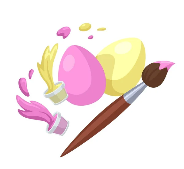 Huevos Pascua Dibujos Animados Cepillo Huevos Pascua Pintura Vacaciones Preparación — Vector de stock