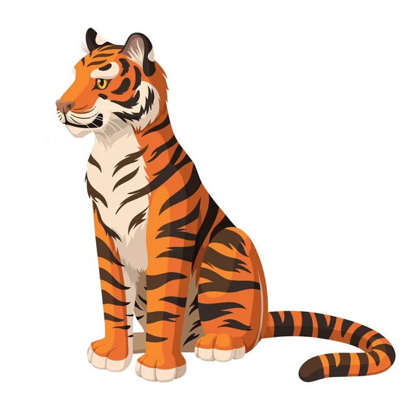 Amur Tigre Sentado Aislado Sobre Fondo Blanco Bengala Tigre Vista — Vector de stock