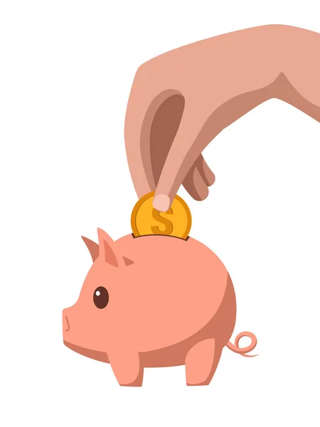 Eine Hand Legt Eine Münze Ein Sparschwein Illustration Des Konzepts — Stockvektor