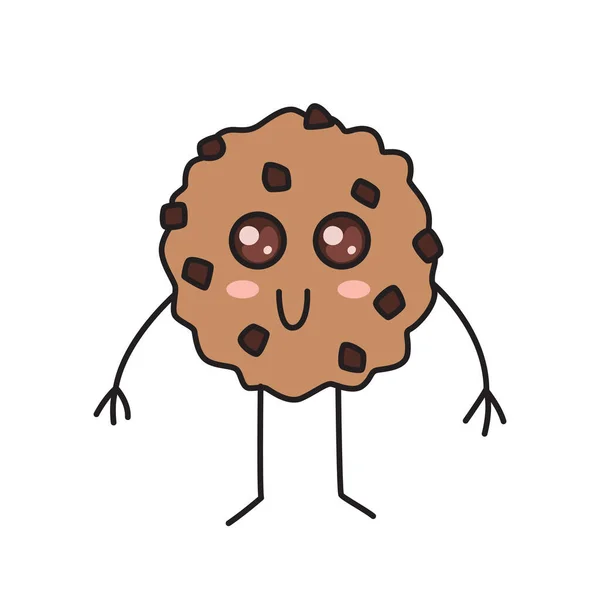 Cokelat Chip Cookie Dengan Mata Dan Mulut Karakter Kue Tradisional - Stok Vektor