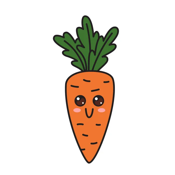 Симпатичный Персонаж Морковкой Кавайи Каракули Морковь Изолированы Белом Фоне Векторная — стоковый вектор