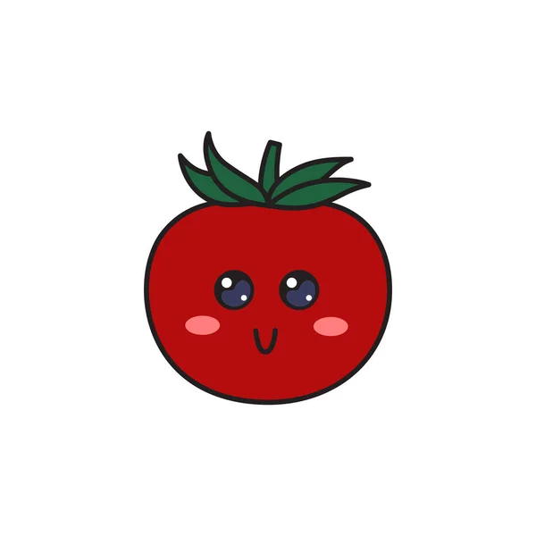 Cute Tomato Character Face Kawaii Doodle Tomato Isolated White Background — Stock Vector