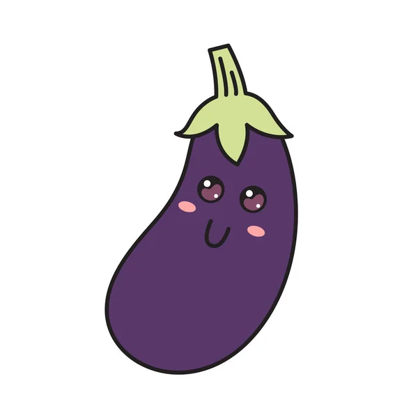 Yüzü Olan Sevimli Patlıcan Karakteri Kawaii Patlıcanları Beyaz Arka Planda — Stok Vektör