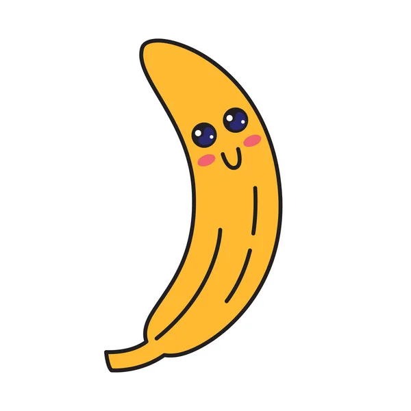 可爱的香蕉性格与脸 Kawaii Doodle香蕉在白色背景下分离 种群矢量说明 — 图库矢量图片