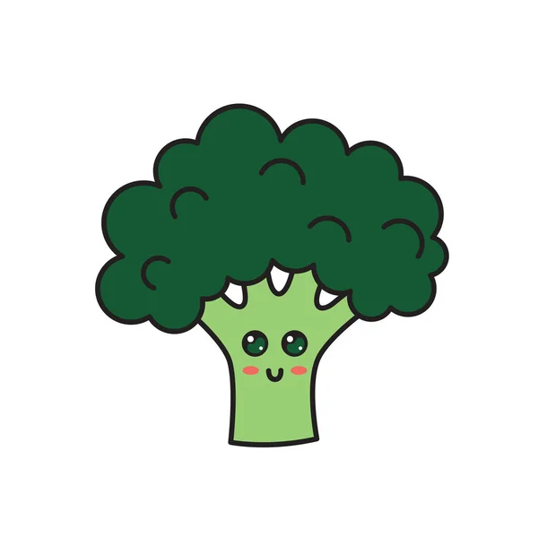 얼굴을 귀여운 브로콜리 캐릭터 Kawaii Doodle Broccoli 배경에 분리되어 있습니다 — 스톡 벡터