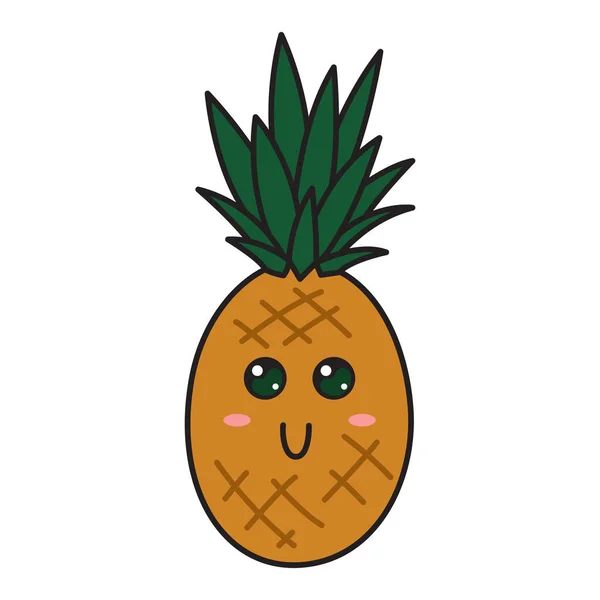 Mignon Personnage Ananas Avec Visage Ananas Doodle Kawaii Isolé Sur — Image vectorielle