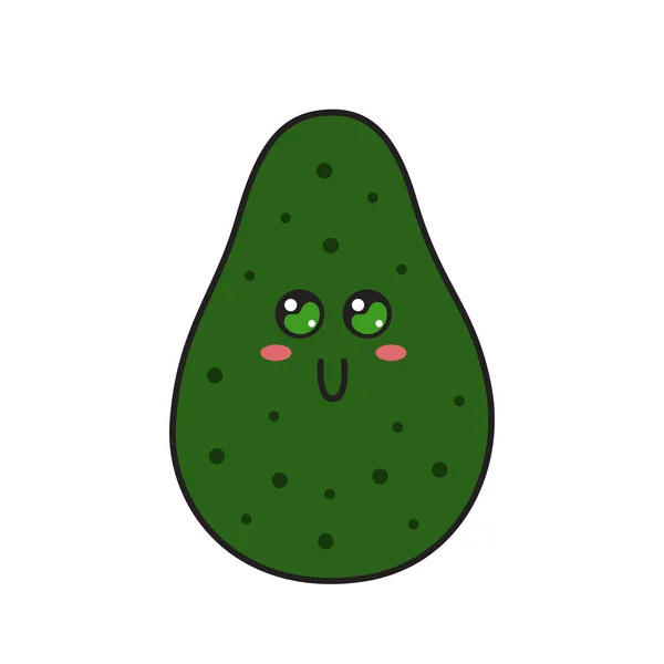 Cute Avocado Character Face Kawaii Doodle Avocado Isolated White Background — Stock Vector
